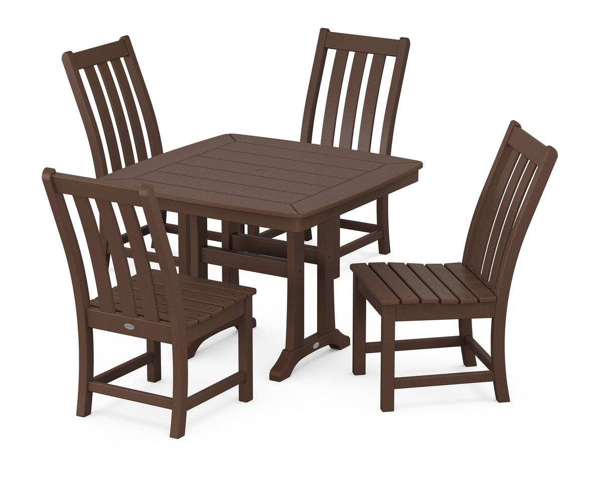 POLYWOOD Vineyard Side Chair 5-Piece Dining Set with Trestle Legs - 37" Table in Mahogany