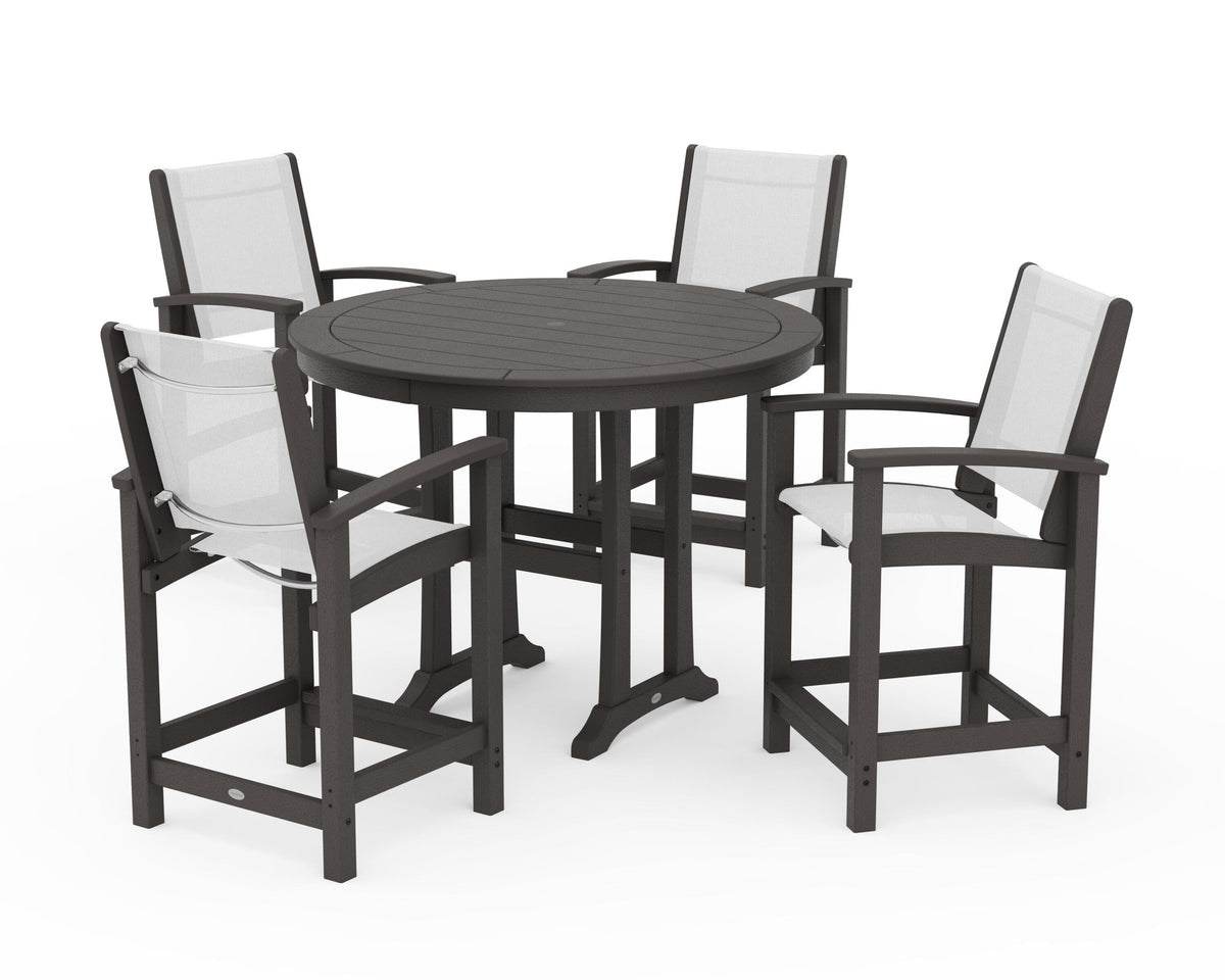 POLYWOOD Coastal 5-Piece Counter Set in Vintage Coffee / White
