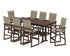 POLYWOOD EDGE Woven Highback 9-Piece Farmhouse Bar Set with Trestle Legs in Mahogany / Dune Grass