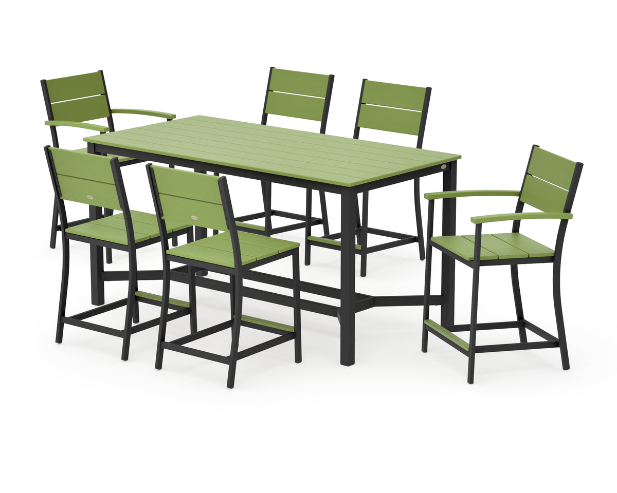 POLYWOOD Main Street 7-Piece Counter Set in Black / Lime