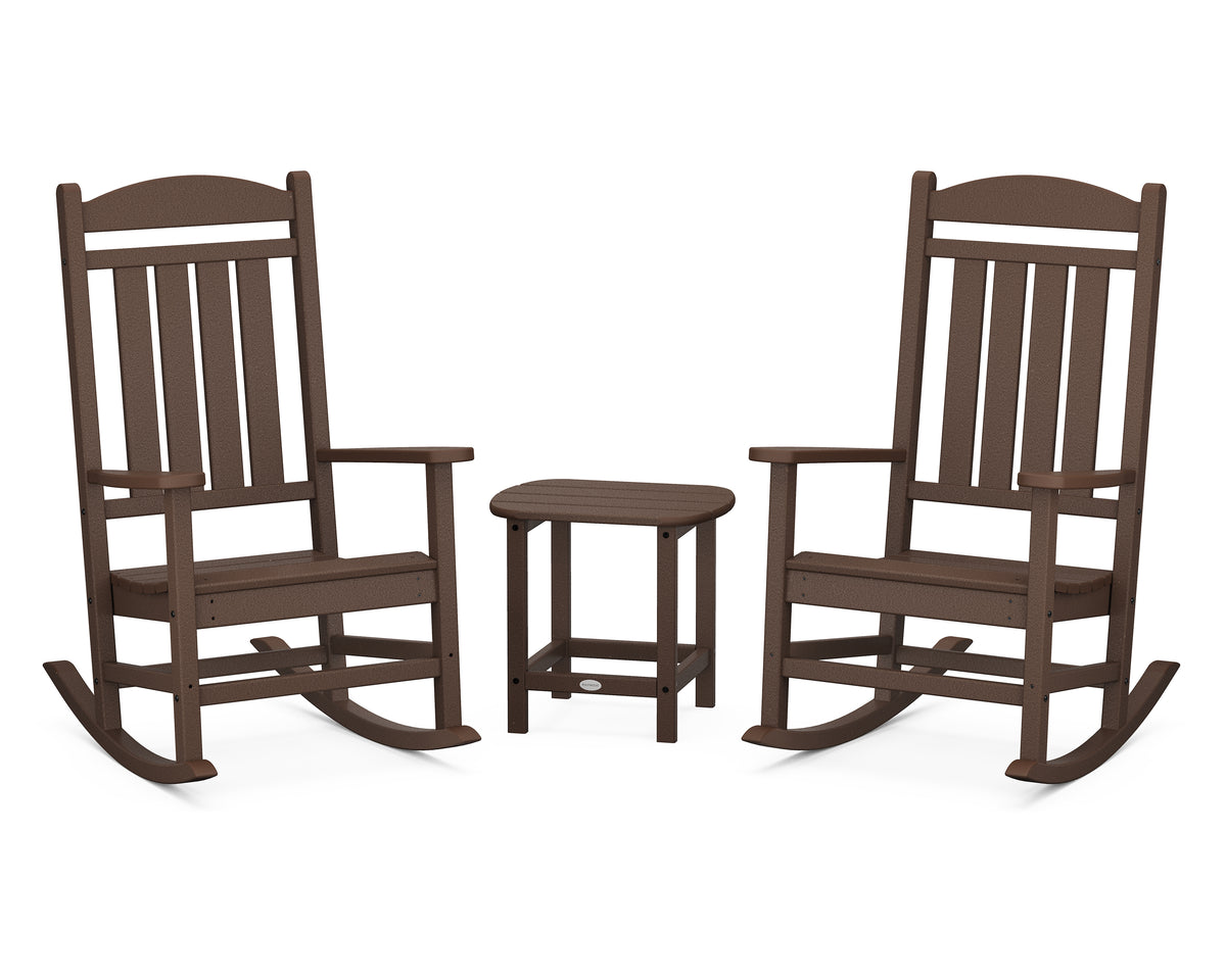 POLYWOOD Presidential 3-Piece Rocking Chair Set with 18" South Beach Side Table in Mahogany
