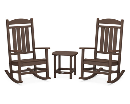 POLYWOOD Presidential 3-Piece Rocking Chair Set with 18" South Beach Side Table in Mahogany