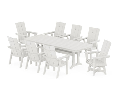 POLYWOOD Modern Curveback Adirondack Swivel 9-Piece Dining Set with Trestle Legs in Vintage White