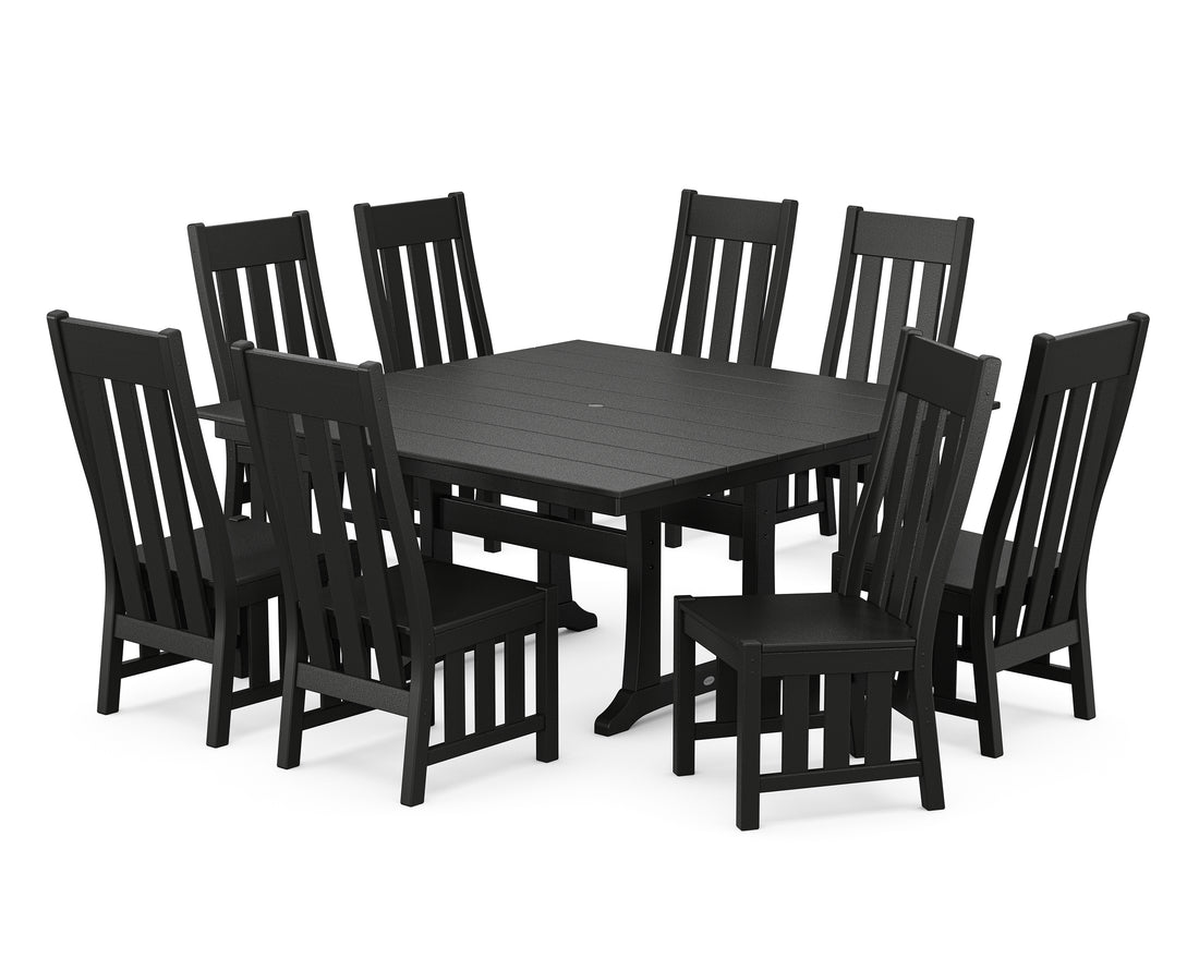 POLYWOOD Acadia Side Chair 9-Piece Square Farmhouse Dining Set with Trestle Legs in Black