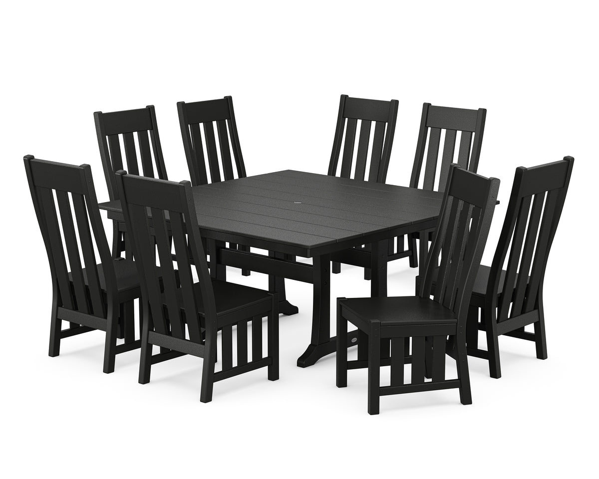 POLYWOOD Acadia Side Chair 9-Piece Square Farmhouse Dining Set with Trestle Legs in Black