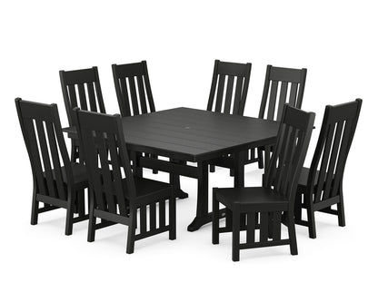 POLYWOOD Acadia Side Chair 9-Piece Square Farmhouse Dining Set with Trestle Legs in Black