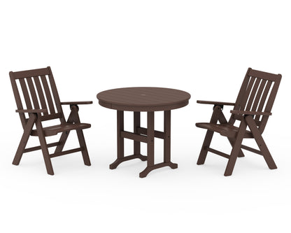 POLYWOOD Vineyard Folding Chair 3-Piece Round Dining Set in Mahogany