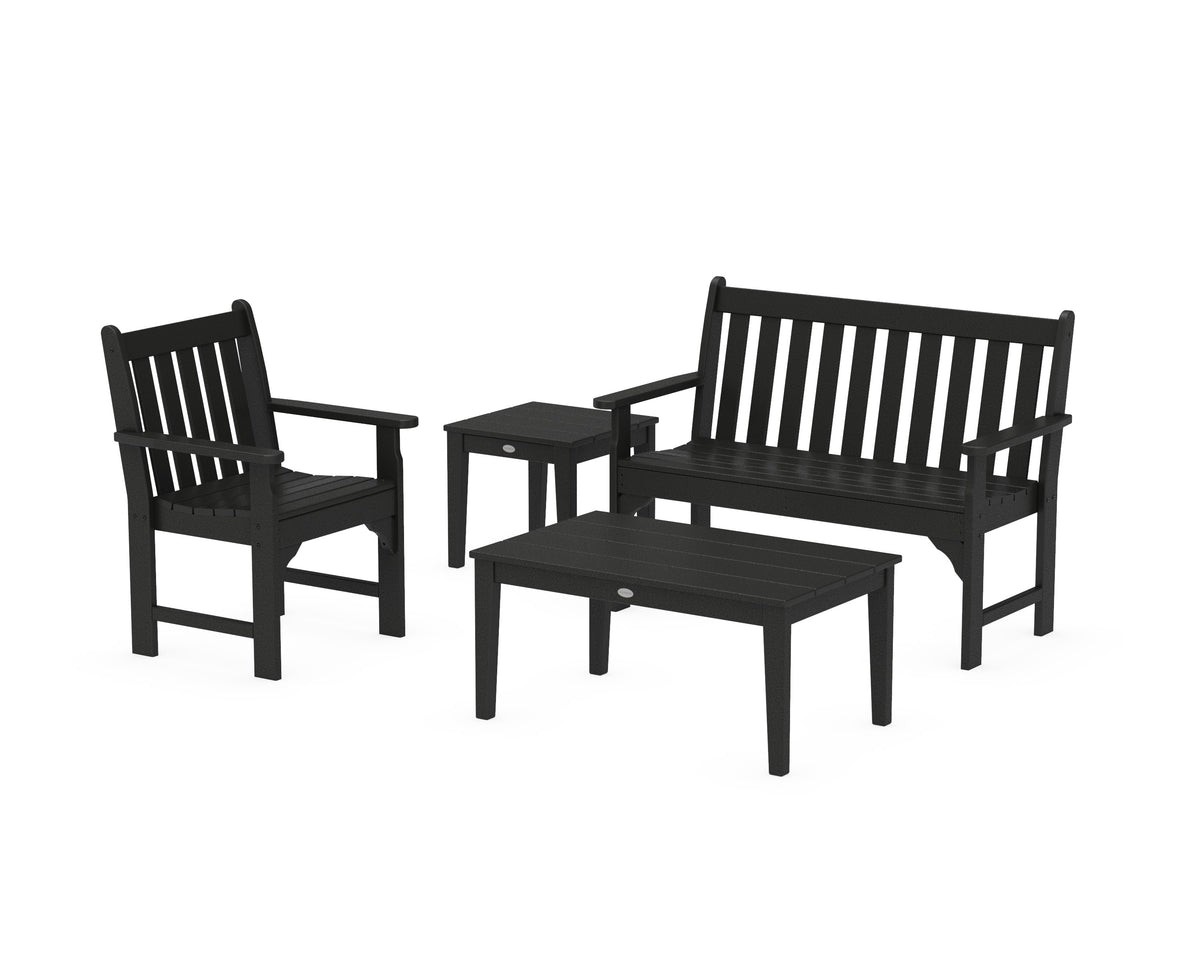 POLYWOOD Vineyard 4-Piece Bench Seating Set in Black