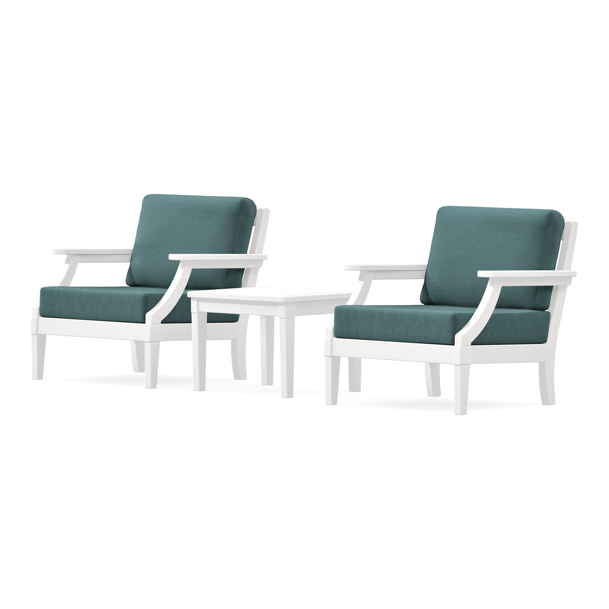 POLYWOOD PW Designer Series Estate 3-Piece Lounge Chair Set in Vintage White / Ocean Teal