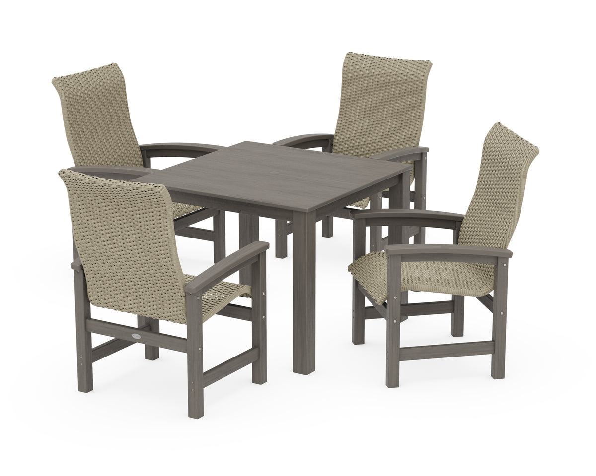 POLYWOOD Coastal Woven High-Back 5-Piece Parsons Dining Set in Driftwood / Dune Grass