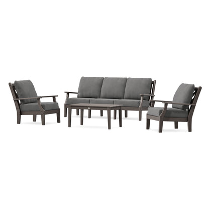 POLYWOOD Country Living Wovendale 4-Piece Deep Seating Set with Sofa in Vintage Coffee