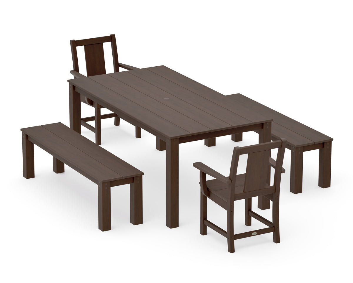 POLYWOOD Prairie 5-Piece Parsons Dining Set with Benches in Kona