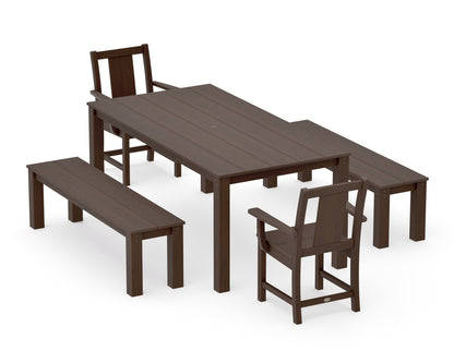POLYWOOD Prairie 5-Piece Parsons Dining Set with Benches in Kona
