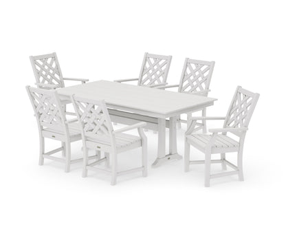 POLYWOOD Wovendale Arm Chair 7-Piece Farmhouse Dining Set with Trestle Legs in Vintage White