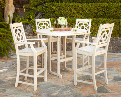 POLYWOOD Chinoiserie Bar Arm Chair in Sand styled outdoors