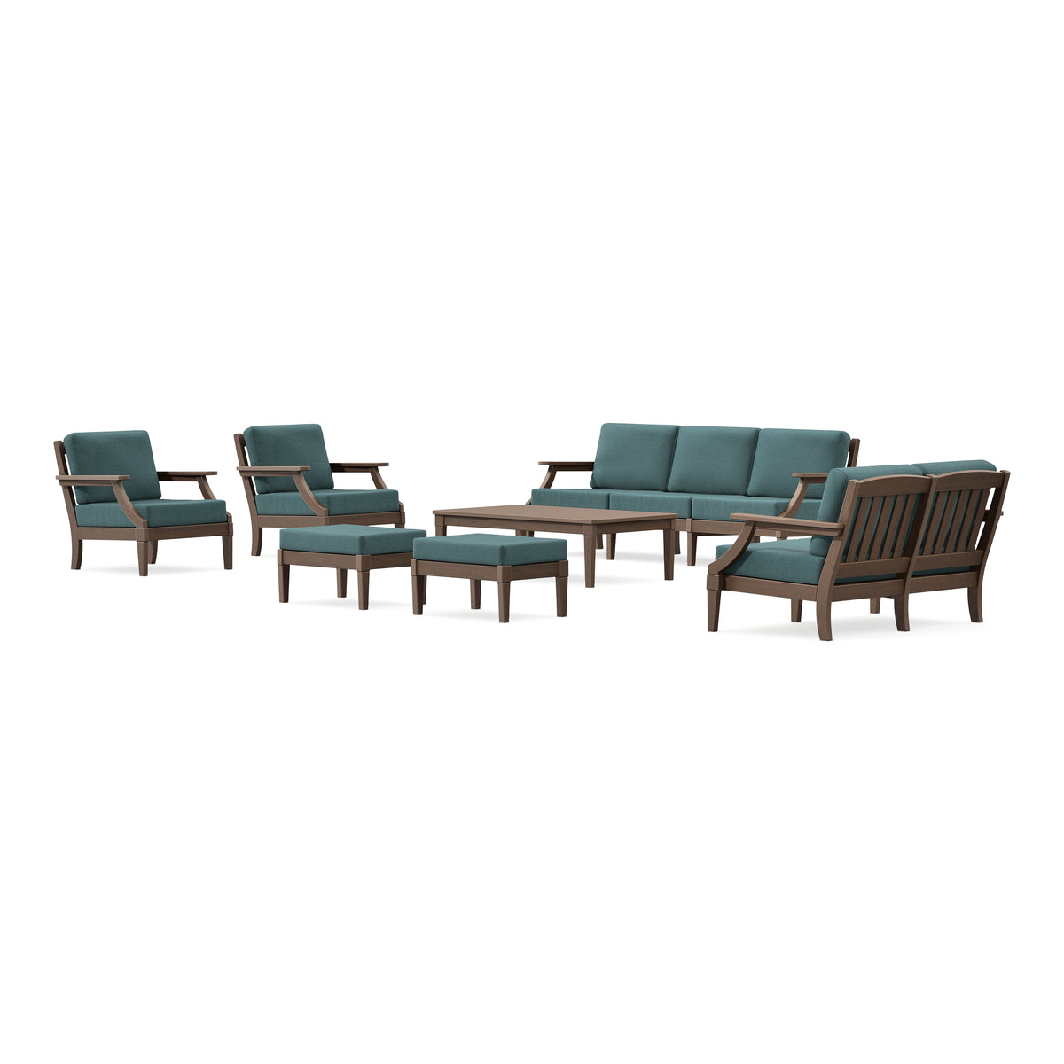POLYWOOD PW Designer Series Estate 7-Piece Lounge Sofa Set in Kona / Ocean Teal