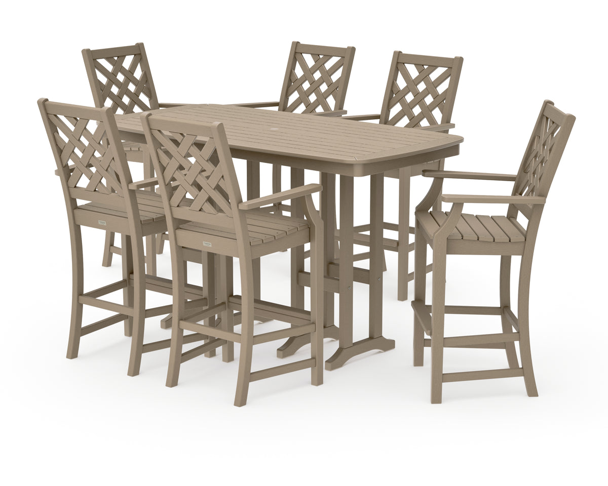 POLYWOOD Country Living Wovendale Arm Chair 7-Piece Bar Set in Vintage Sahara
