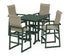 POLYWOOD EDGE Woven Highback 5-Piece Farmhouse Bar Set with Trestle Legs in Green / Dune Grass