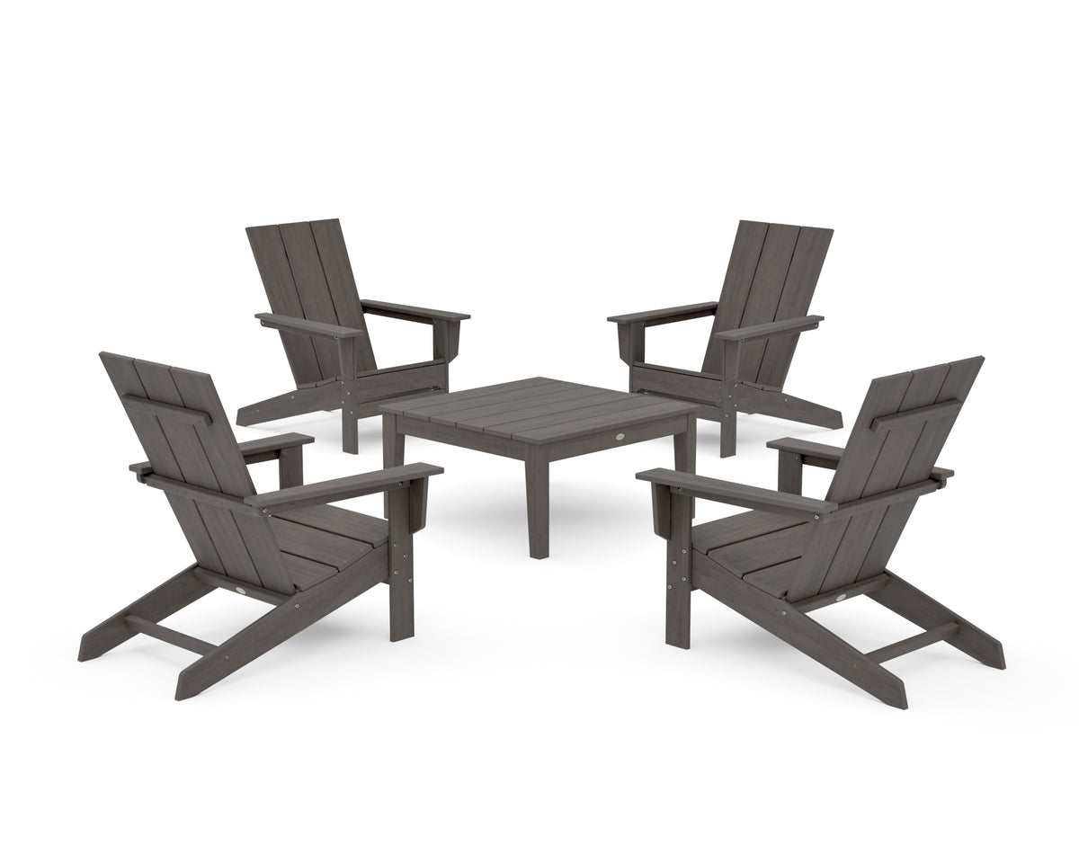 POLYWOOD 5-Piece Modern Studio Adirondack Chair Conversation Group in Driftwood