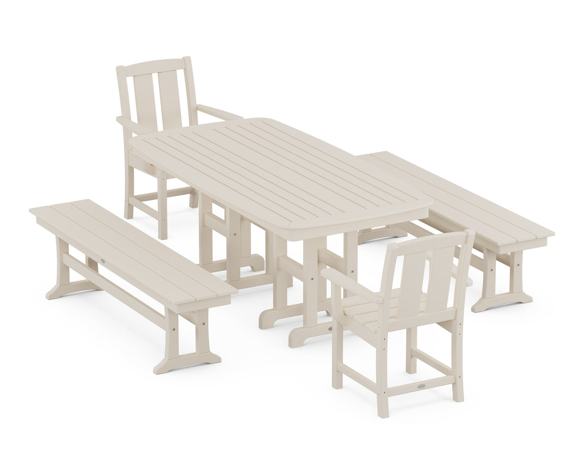 POLYWOOD Mission 5-Piece Dining Set with Benches in Sand