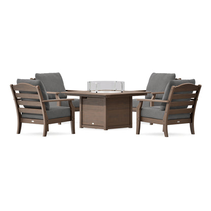 POLYWOOD Savannah 5-Piece Deep Seating Set with Fire Pit Table in Kona