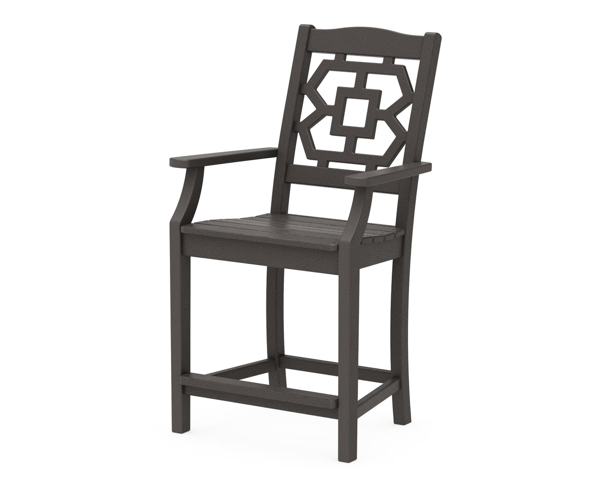 POLYWOOD Chinoiserie Counter Arm Chair in Vintage Coffee