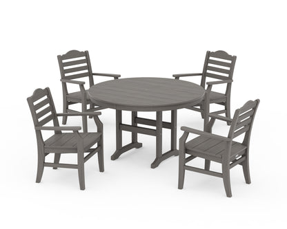 POLYWOOD Savannah 5-Piece Round Farmhouse Dining Set in Driftwood