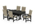 POLYWOOD Coastal Woven High-Back Arm Chair 7-Piece Dining Set with Trestle Legs in Black / Dune Grass