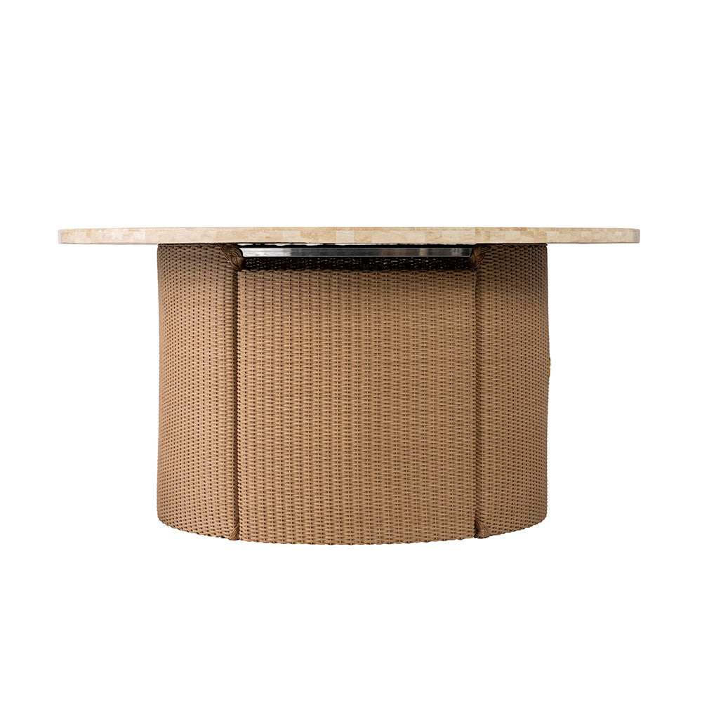 Lloyd Flanders Lloyd Loom 48" Round Fire Table with Stone Top – 2x2 Weave, lifestyle photo 1