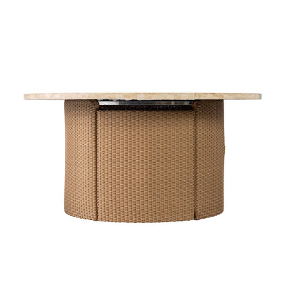Lloyd Flanders Lloyd Loom 48" Round Fire Table with Stone Top – 2x2 Weave, lifestyle photo 1