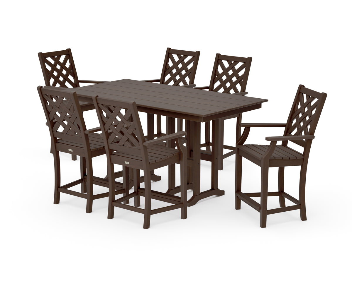 POLYWOOD Country Living Wovendale Arm Chair 7-Piece Farmhouse Counter Set in Kona