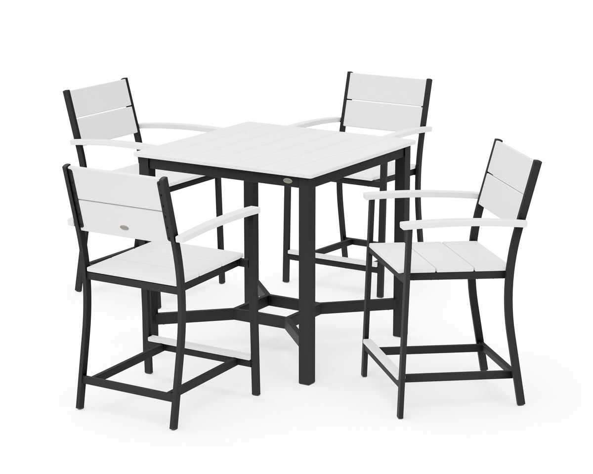 POLYWOOD Main Street 5-Piece Counter Set in Black / White