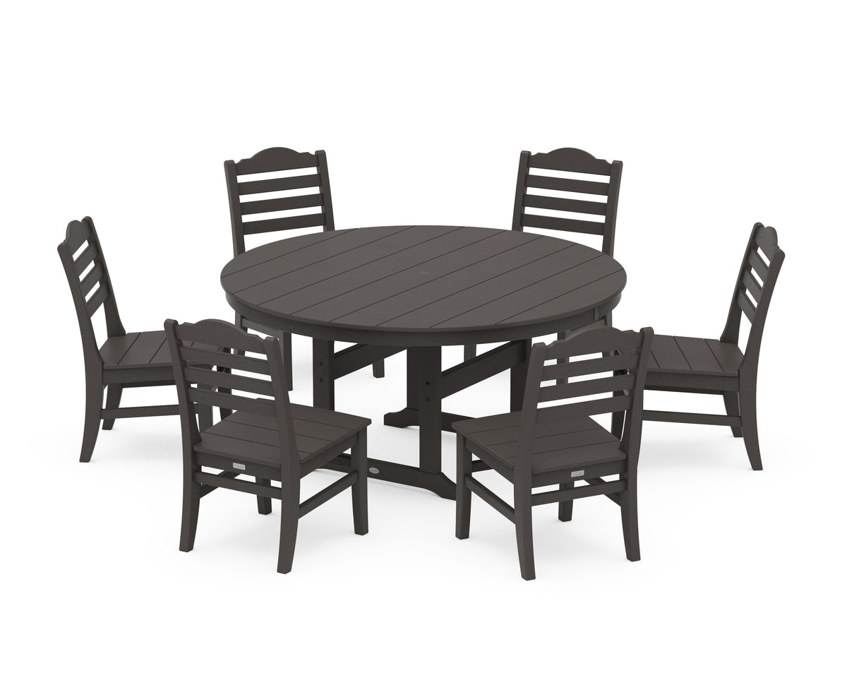 POLYWOOD Savannah 7-Piece Side Chair Round Farmhouse Dining Set in Vintage Coffee