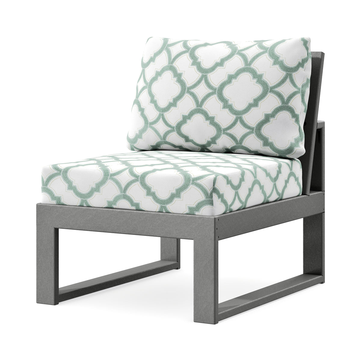 POLYWOOD Modular Armless Chair in Slate Grey / Trellis Glacier Spa