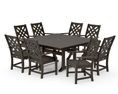 POLYWOOD Wovendale 9-Piece Square Farmhouse Dining Set with Trestle Legs in Vintage Coffee