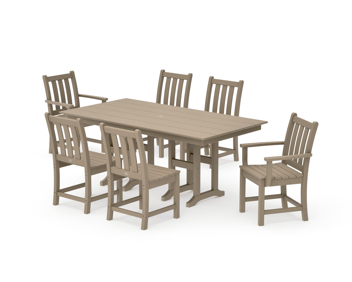 POLYWOOD Traditional Garden 7-Piece Farmhouse Dining Set in Vintage Sahara