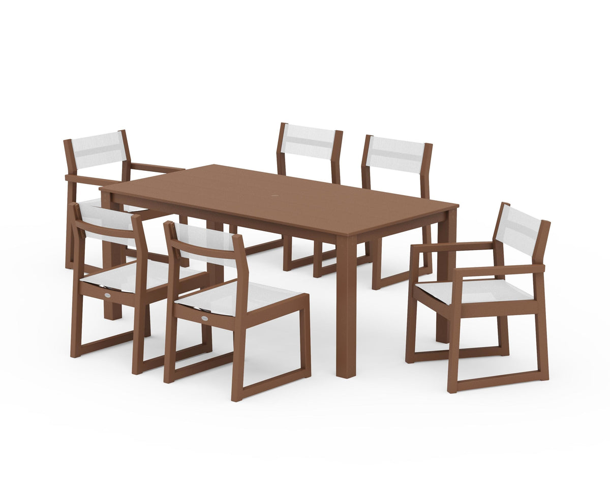 POLYWOOD EDGE Sling 7-Piece Parsons Dining Set in Teak / White
