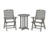 POLYWOOD Nautical Folding Highback Chair 3-Piece Round Bistro Dining Set in Slate Grey