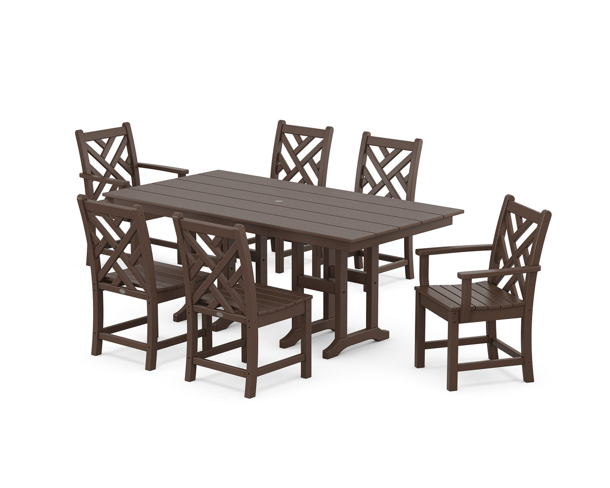 POLYWOOD Chippendale 7-Piece Farmhouse Dining Set in Mahogany
