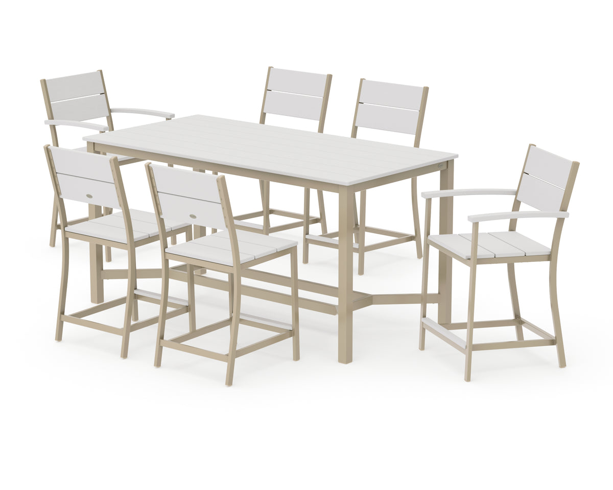 POLYWOOD Main Street 7-Piece Counter Set in Sand / Vintage White