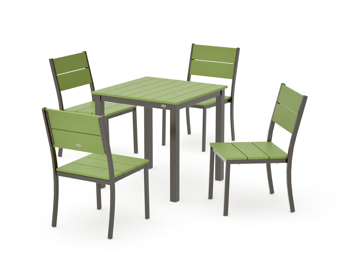 POLYWOOD Main Street 5-Piece Square Dining Set- Small in Bronze / Lime