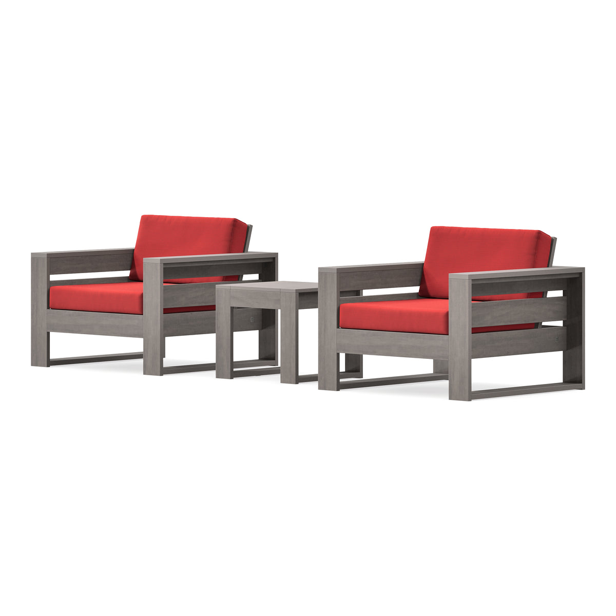 POLYWOOD PW Designer Series Latitude 3-Piece Lounge Chair Set in Driftwood / Crimson Linen