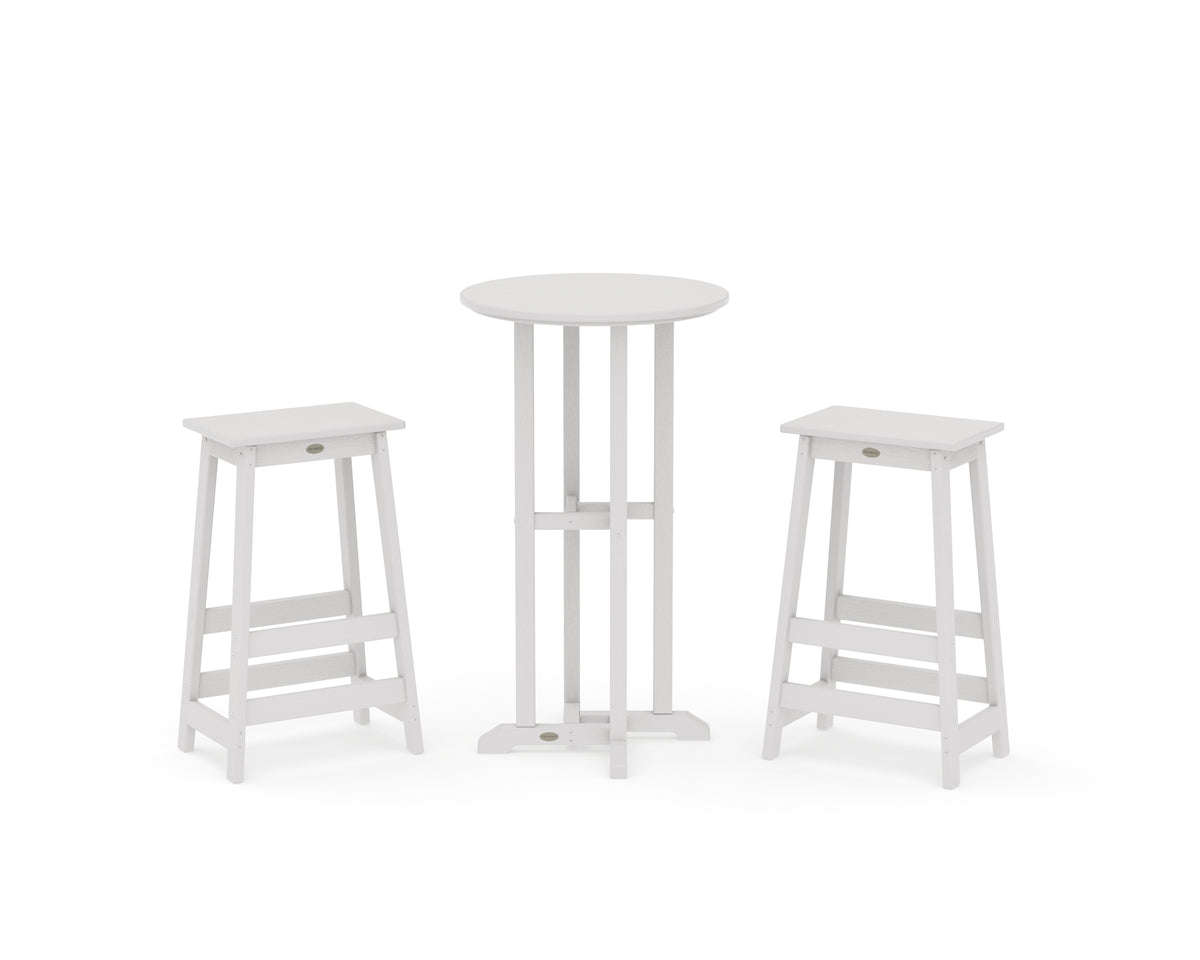 POLYWOOD Modern Studio Bar Stool 3-Piece Bistro Set in Vintage White