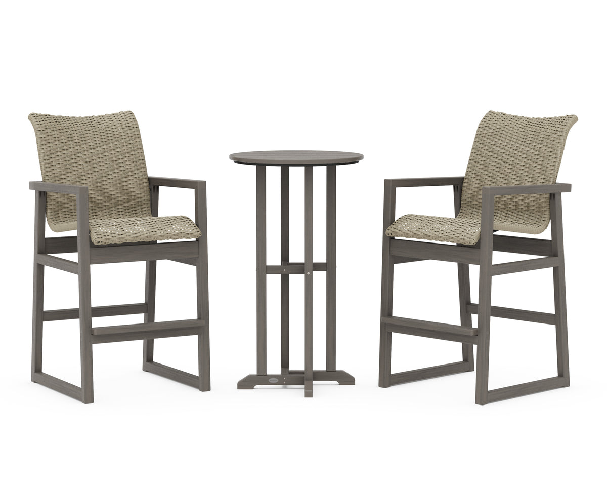 POLYWOOD EDGE Woven 3-Piece Farmhouse Bar Set in Driftwood / Dune Grass