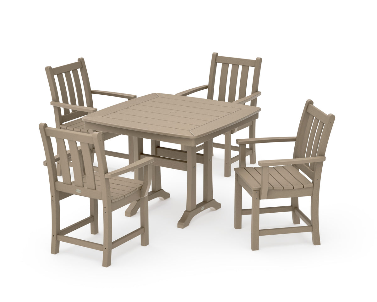 POLYWOOD Traditional Garden 5-Piece Dining Set with Trestle Legs - 37" Table in Vintage Sahara