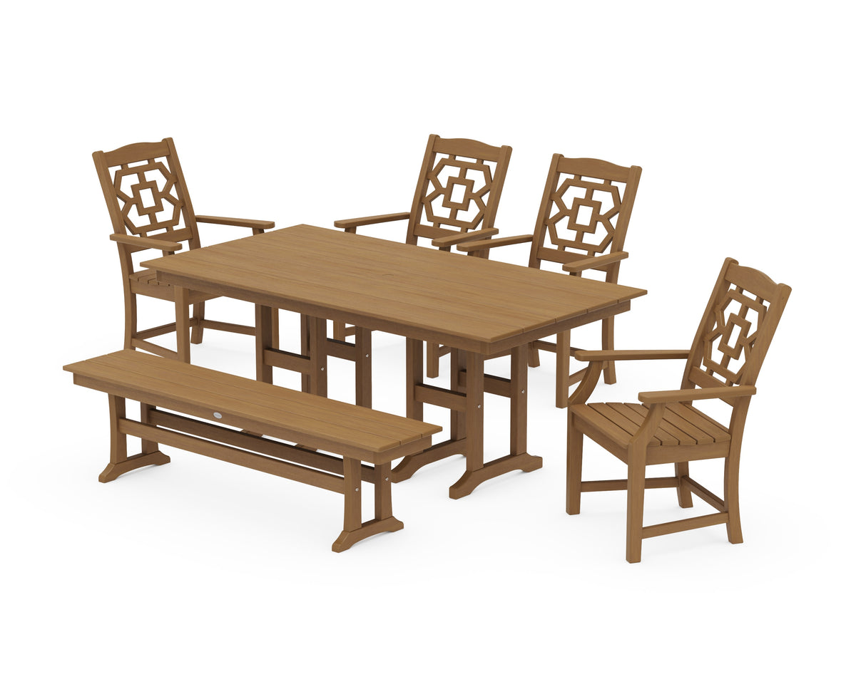 POLYWOOD Chinoiserie 6-Piece Farmhouse Dining Set with Bench in Natural