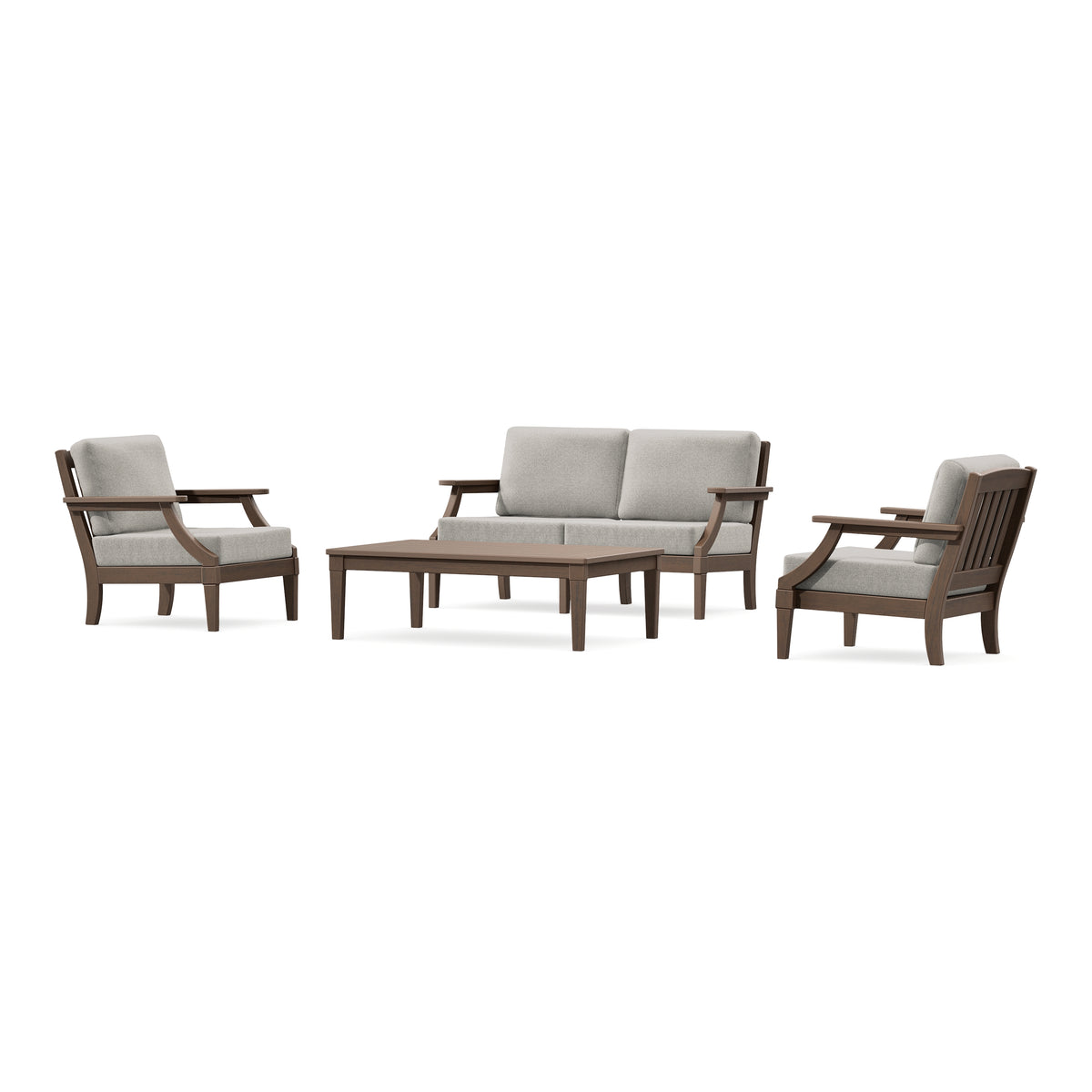 POLYWOOD PW Designer Series Estate Lounge 4-Piece Loveseat Set in Kona / Weathered Tweed