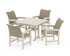 POLYWOOD Coastal Woven 5-Piece Farmhouse Dining Set with Trestle Legs in Sand / Dune Grass