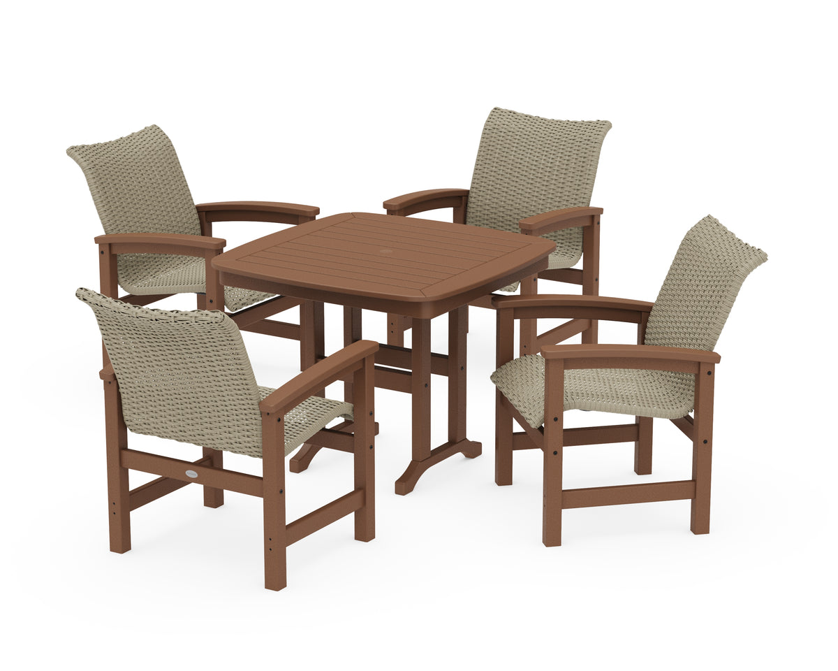 POLYWOOD Coastal Woven 5-Piece Dining Set in Teak / Dune Grass