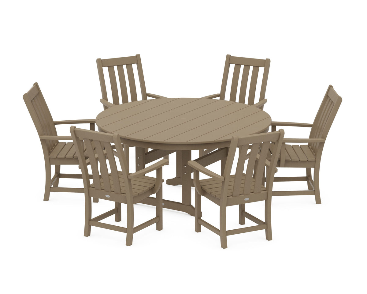 POLYWOOD Vineyard 7-Piece Arm Chair Round Farmhouse Dining Set in Vintage Sahara